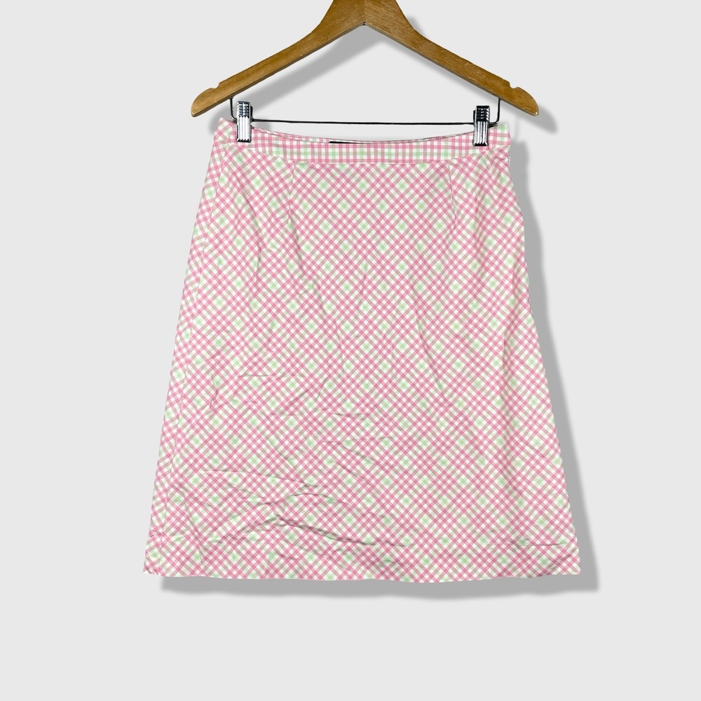 Brooks Brothers Gingham Skirt Womens 6 Pink Green Preppy Cottagecore Picnic